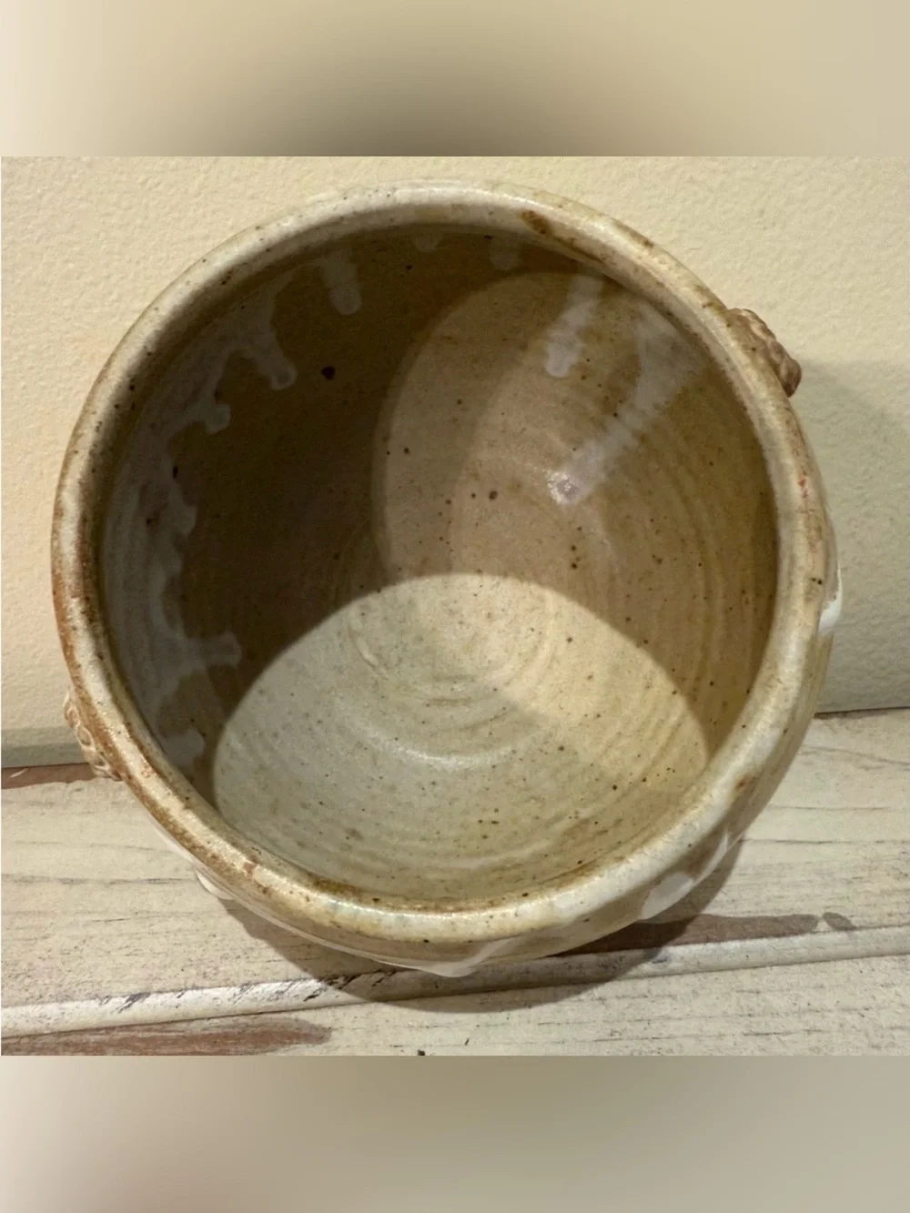 Vintage Studio Art Pottery Planter Handcrafted Tan Cream Ceramic Signed